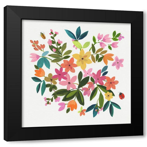 Folky Flowers II  Black Modern Wood Framed Art Print by Jensen, Asia