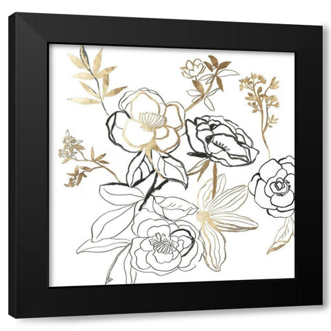 Black and Gold Florals  Black Modern Wood Framed Art Print with Double Matting by Jensen, Asia