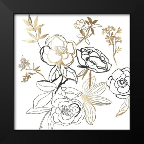 Black and Gold Florals  Black Modern Wood Framed Art Print by Jensen, Asia