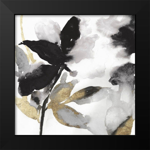 Black Petals Gold Leaves I Black Modern Wood Framed Art Print by Jensen, Asia