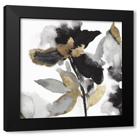 Black Petals Gold Leaves II Black Modern Wood Framed Art Print with Double Matting by Jensen, Asia