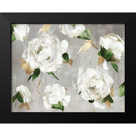 White Peony Garden Black Modern Wood Framed Art Print by Jensen, Asia