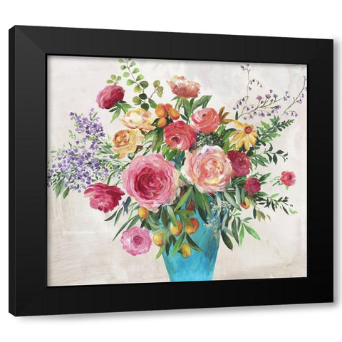 Blue Vase Florals  Black Modern Wood Framed Art Print by Jensen, Asia
