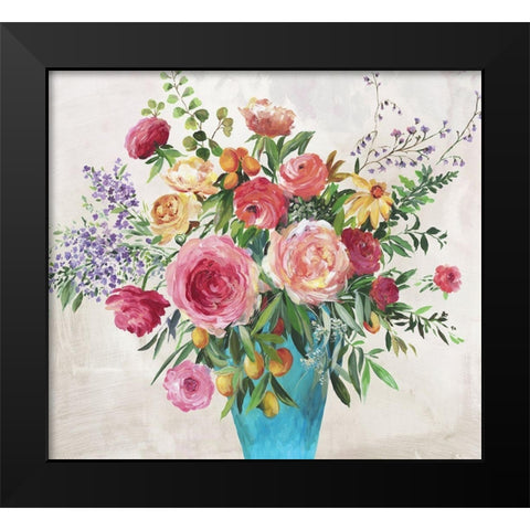 Blue Vase Florals  Black Modern Wood Framed Art Print by Jensen, Asia