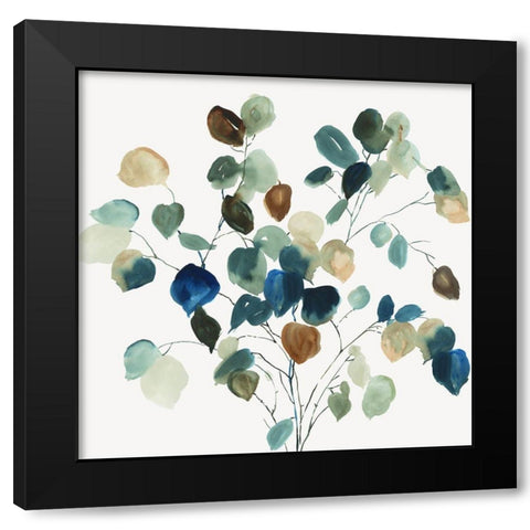 Blue Leaves Branch  Black Modern Wood Framed Art Print with Double Matting by Jensen, Asia