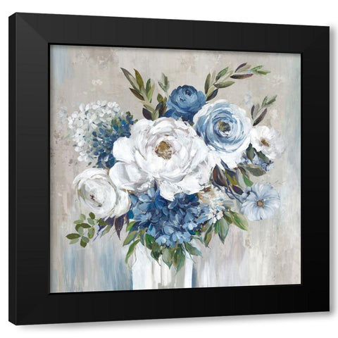 Blue Bouquet of Flowers Black Modern Wood Framed Art Print by Jensen, Asia