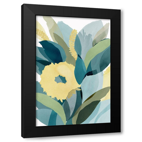Yellow Teal Floral I Black Modern Wood Framed Art Print by Kouta, Flora