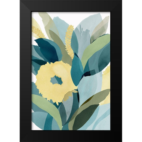 Yellow Teal Floral I Black Modern Wood Framed Art Print by Kouta, Flora