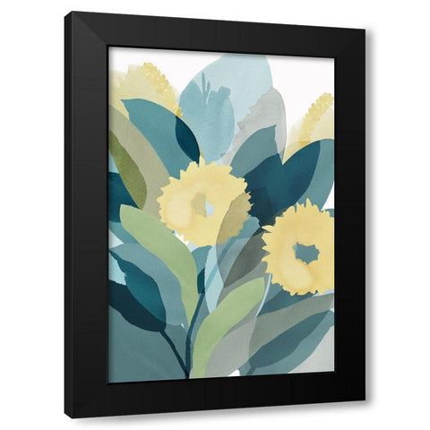 Yellow Teal Floral III Black Modern Wood Framed Art Print by Kouta, Flora