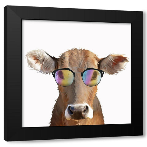 Comical Cow Black Modern Wood Framed Art Print with Double Matting by Curinga, Kim