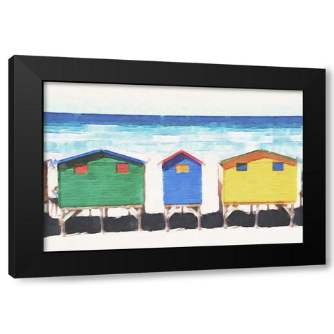 Beach Huts  Black Modern Wood Framed Art Print by Curinga, Kim