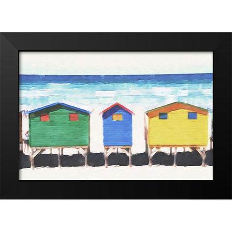 Beach Huts  Black Modern Wood Framed Art Print by Curinga, Kim