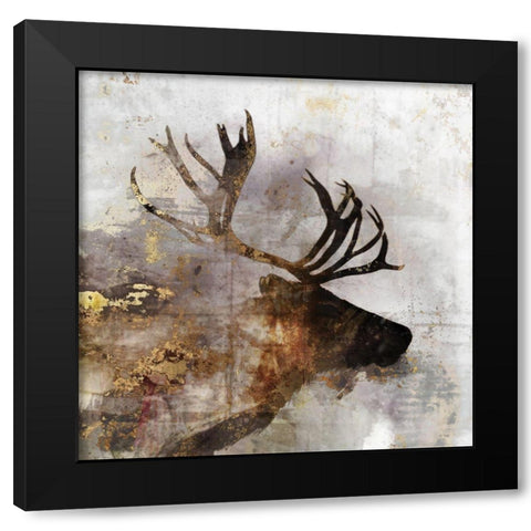 Golden Reindeer Black Modern Wood Framed Art Print with Double Matting by Roko, Ken