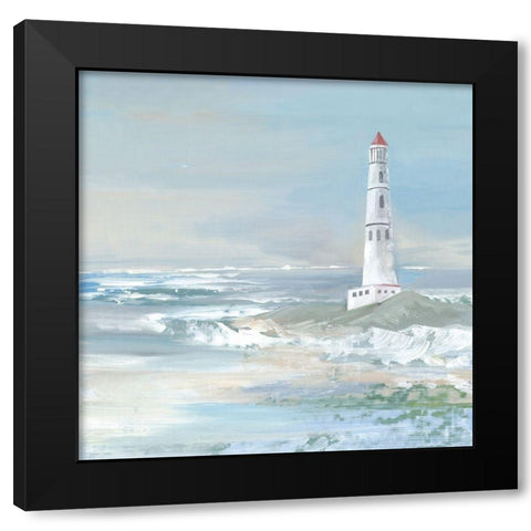 Blue Ocean Lighthouse Black Modern Wood Framed Art Print by Lera