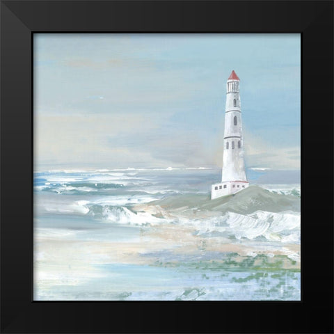 Blue Ocean Lighthouse Black Modern Wood Framed Art Print by Lera