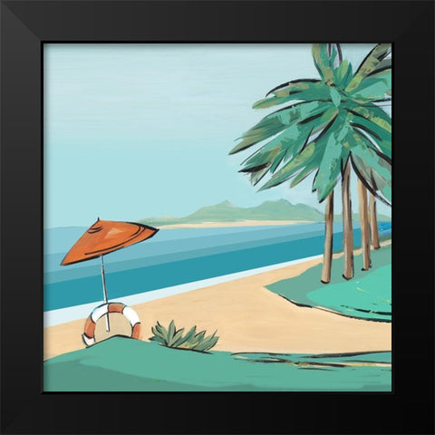 Sandy Beach Black Modern Wood Framed Art Print by Lera
