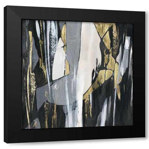 Golden Patches I  Black Modern Wood Framed Art Print with Double Matting by Lera