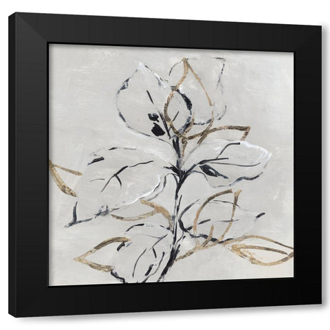 Golden Floral I  Black Modern Wood Framed Art Print with Double Matting by Lera