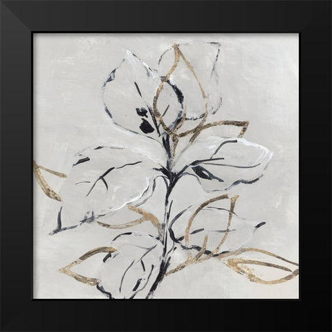 Golden Floral I  Black Modern Wood Framed Art Print by Lera