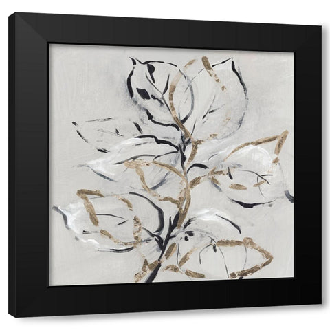 Golden Floral II  Black Modern Wood Framed Art Print by Lera