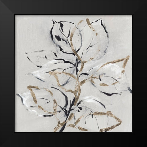 Golden Floral II  Black Modern Wood Framed Art Print by Lera