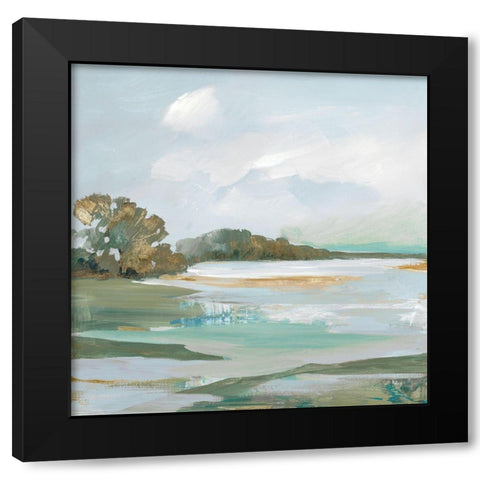 Serene Blue I  Black Modern Wood Framed Art Print with Double Matting by Lera