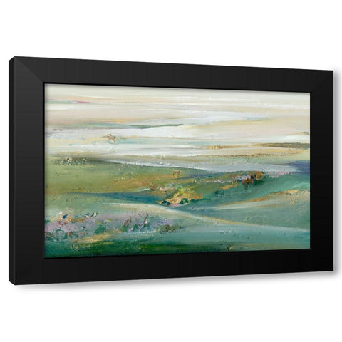 Green Sunset Pasture Black Modern Wood Framed Art Print with Double Matting by Lera