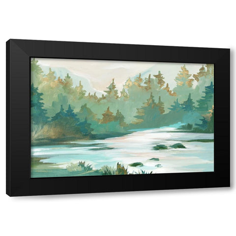 Green Serene  II Black Modern Wood Framed Art Print by Lera
