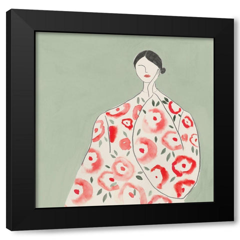 Floral Woman I  Black Modern Wood Framed Art Print with Double Matting by Lily K
