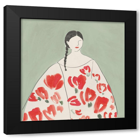 Floral Woman II Black Modern Wood Framed Art Print with Double Matting by Lily K