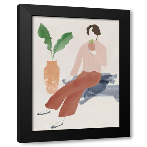 Plant Lady I  Black Modern Wood Framed Art Print with Double Matting by Lily K
