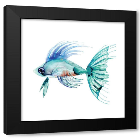 Teal Fish Black Modern Wood Framed Art Print by Berg, Margaret