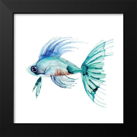 Teal Fish Black Modern Wood Framed Art Print by Berg, Margaret