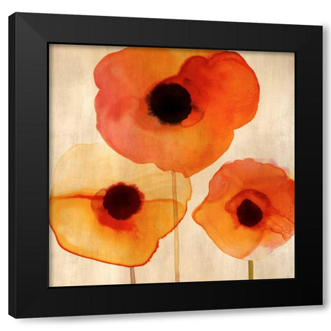 Orange Poppies I Black Modern Wood Framed Art Print with Double Matting by Berg, Margaret