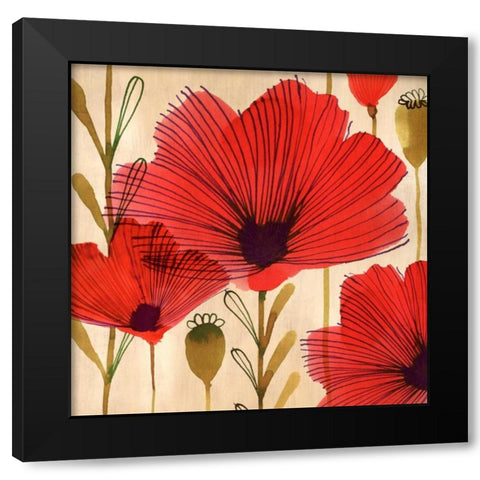 Wild Poppies II Black Modern Wood Framed Art Print with Double Matting by Berg, Margaret