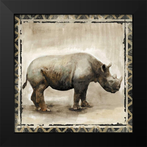 Happy Rhino  Black Modern Wood Framed Art Print by Woodey, Michelle