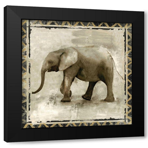 Happy Elephant Black Modern Wood Framed Art Print by Woodey, Michelle