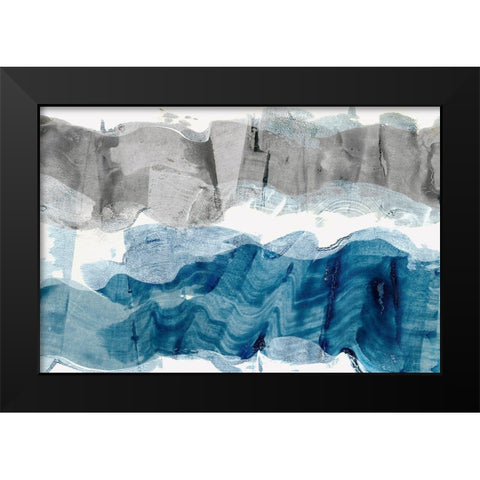 Blue and Grey Stroke  Black Modern Wood Framed Art Print by Woods, Maya