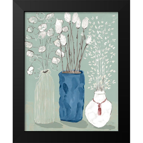 Floral Vases  Black Modern Wood Framed Art Print by Woods, Maya