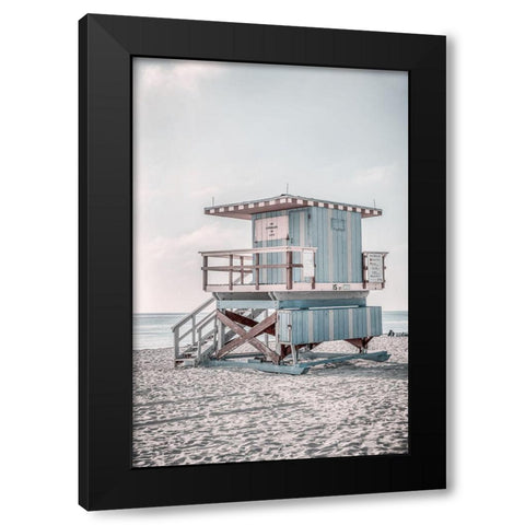 Miam Blue Beach Lifeguard Tower  Black Modern Wood Framed Art Print by Haase, Andrea