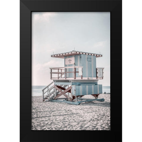 Miam Blue Beach Lifeguard Tower  Black Modern Wood Framed Art Print by Haase, Andrea