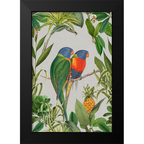 Parakeets Tropical Garden  I Black Modern Wood Framed Art Print by Haase, Andrea