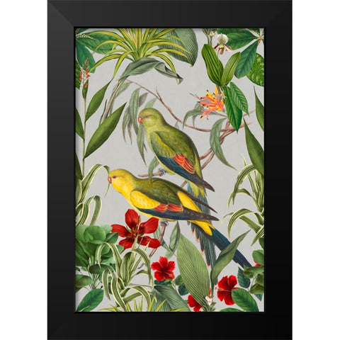 Parakeets Tropical Garden  II Black Modern Wood Framed Art Print by Haase, Andrea