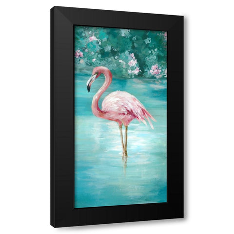 Flamingo Romance I Black Modern Wood Framed Art Print with Double Matting by Jones, Eli