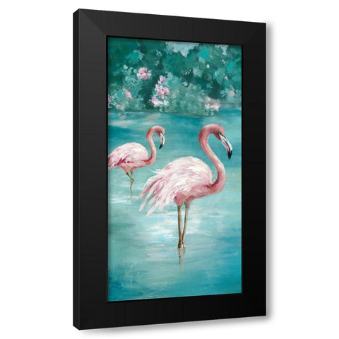 Flamingo Romance II Black Modern Wood Framed Art Print by Jones, Eli