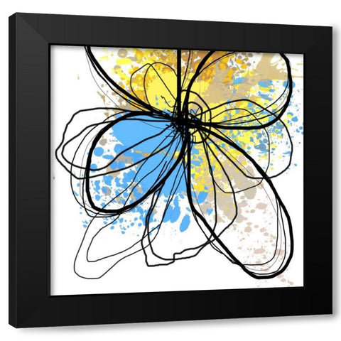 Blue Splash Flower I Black Modern Wood Framed Art Print with Double Matting by Orlov, Irena