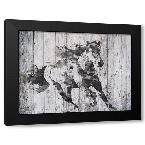 Running Black Horse Black Modern Wood Framed Art Print by Orlov, Irena