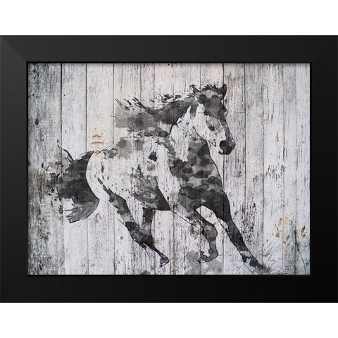 Running Black Horse Black Modern Wood Framed Art Print by Orlov, Irena