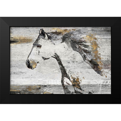 Running Bay Horse  Black Modern Wood Framed Art Print by Orlov, Irena