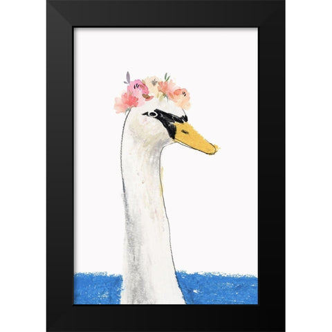 White Swan Black Modern Wood Framed Art Print by Sozi